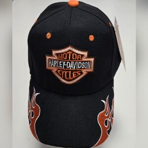 Harley-Davidson / Silvia Co. Black & Orange Embroidered Flame Baseball Cap